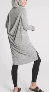 Athleta Harmony Wickel Strickjacke Hoodie Gr. 1X grau meliert Longline Lounge - Bild 1 von 12