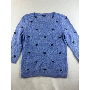 Talbots Petite blau melierter Strickpullover schwarz Herzen Rundhals Langarm - Bild 1 von 9