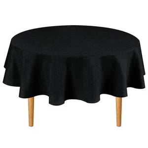Black Round Tablecloth, 50 Inch, Linen, Wrinkle, Stain Resistant, Washable - Foto 1 di 6