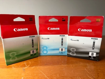 Genuine Canon Pixman CLI-8PC, CLI-8G & CLI-88K Photo Cyan, Green, Black New - Image 1 of 2