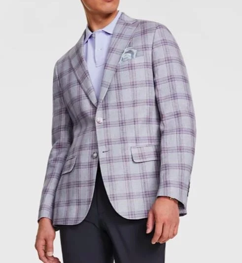 Blazer Abrigo Deportivo Tallia Para Hombres Ajustado Lino a Cuadros 46 R NUEVO $425 VDDL1TKX0551 Foto 1 de 3