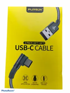 2-PACK Pursun 6ft 3 Amps Fast Charging Braided Cable USB to USB C Switch Samsung - Picture 1 of 7