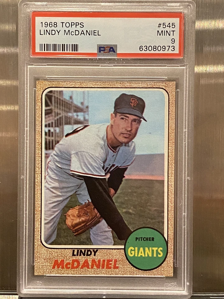 PSA 9 1968 TOPPS #545 LINDY McDANIEL {New Flawless QR Slab} San Francisco Giants - Image 1 of 4