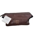 Pottery Barn Saddle Leather Toiletry Case L Monogram Dark Brown NWT
