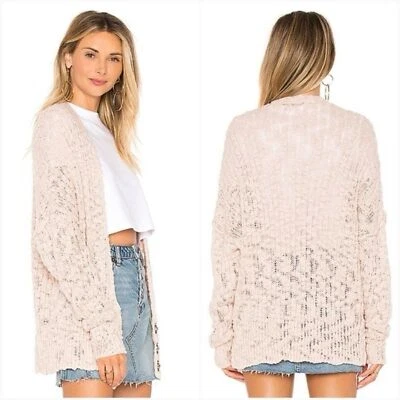 Free People Fun Times Rose Chunky Slub Open Knit Drop Shoulder Cardigan Sweater - Image 1 of 4