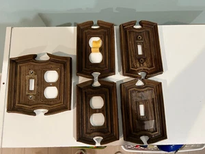 5 cubiertas de enchufe eléctrico marrón madera sintética vintage años 70 ENVÍO GRATUITO - Imagen 1 de 10