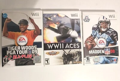 Lote De 3 Juegos Wii Tiger Woods 09, WWII Aces, Madden NFL 08 TODOS PROBADOS Y FUNCIONANDO Foto 1 de 4