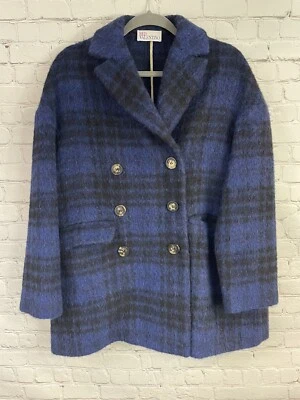 $950 Abrigo Valentino Rojo Mujer Lana Poliéster Mezcla Alpaca Talla 42 Azul Cuadros Foto 1 de 4