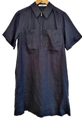 Sportscraft Womens Black 100% Linen Zip Front Short Sleeve Dress - Size 8 - Image 1 of 4