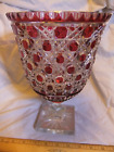 Vintage c1930s Cranberry Cut Lead Crystal 11" Goblet Vase.