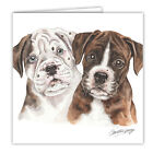 Boxer puppies greetings card dog blank card dogs Boxers WAGGYDOGZ art card print