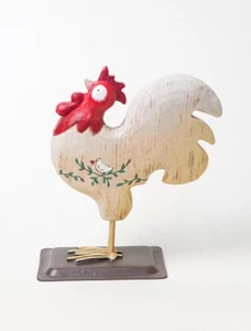 Rustic Rooster Chicken Rocking Decor Metal Figurine English Country Cottagecore - Picture 1 of 7