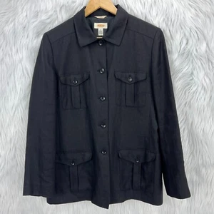 Talbots VTG Women Field Jacket Shacket Sz 12 Irish Linen Black Lined Lightweight - Picture 1 of 14