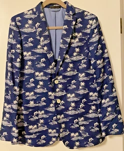 NWT RALPH Lauren BOYS 20R SWORDFISH BLUE/WHITE PATTERN Linen Blazer REGATTA - Picture 1 of 3