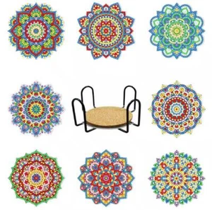 8pcs 5D Diamond Art Coasters Medallion Mandala Coasters DIY Coasters - Picture 1 of 5