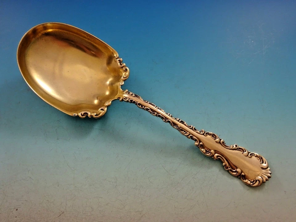 Louis XV by Whiting-Gorham Sterling Silver Berry Spoon Gold Washed 8 1/2" - Image 1 of 4