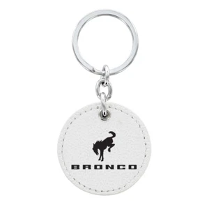 Ford Bronco White Genuine Leather Round Keychain Key Ring Chain Tag Fob Holder - Bild 1 von 2