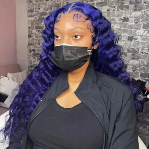 Long Deep Curly Wave Lace Front Wigs Dark Blue Synthetic Wig Heat Resistant US - Picture 1 of 12