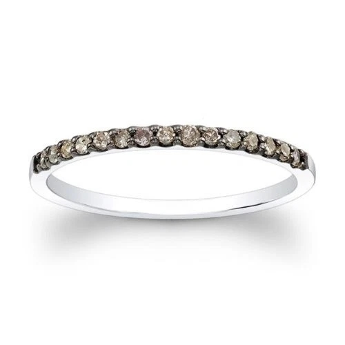 1/7 Ct Half Eternity Wedding Band Ring Brown Real Diamond 10K White Gold Womens Foto 1 de 1