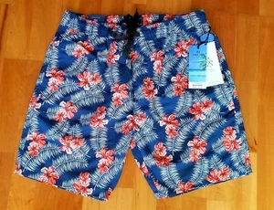 New ISLAND STYLE Navy Blue Orchid Swimsuit Swim Trunks Shorts Men's XL & XXL $58 - Picture 1 of 5