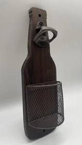 Flaschenöffner Bieröffner Geschenk Wand mit Korb mit Blechkorb braun Holz - Bild 1 von 4