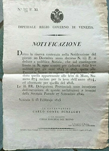 C802-LOMBARDO VENETO, VENEZIA, NOTIFICAZIONE: CONTINGENTE DI 1900 MILITARI, 1825 - Foto 1 di 1