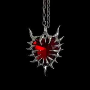 Thorny Horns Heart Jewelry Vintage Silver & Red Love Pendant Necklace - Picture 1 of 8