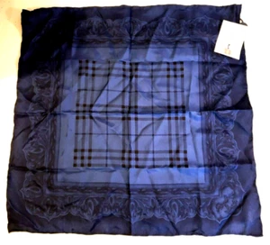 Burberry London Silk Handkerchief Pocket Square Blue Plaid 18" X 18" - Picture 1 of 11