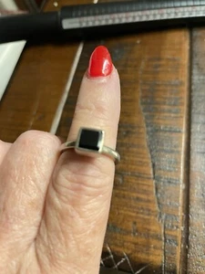 Anello in argento sterling 925 onice nera misura 5 3/4 timbrato pietra quadrata 20,5 ct* - Foto 1 di 7