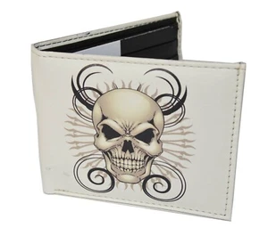 Leatherboss Cuero Genuino Hombres Cráneo Blanco Plegable Billetera con Caja de Regalo Impresa - Imagen 1 de 25