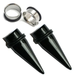 7/16 11mm Black Tapers Steel Tunnels Ear Stretching Gauging Kit gauge plug - Picture 1 of 1