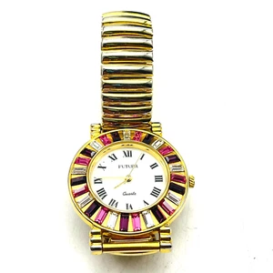 FUTURA Ladies Dress Watch Gold Tone Expansion Band Baguette Bezel Quartz READ - Picture 1 of 6