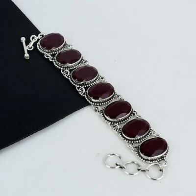 Elegant Ruby Gemstone Bracelet 925 Sterling Silver Party Wear Jewelry For Gifts - Image 1 of 4
