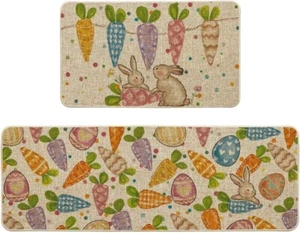 Juego de 2 Alfombrillas de Cocina Decorativas de Primavera Feliz Pascua Conejos 17x29 y 17x47 Pulgadas - Imagen 1 de 1