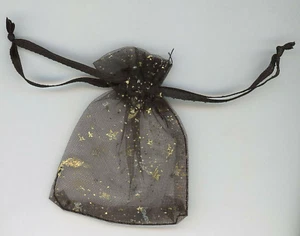 Gift Bag 3 1/2" Sack Black Gold Stars & Moon Satin Draw String Top in U.S. B6-A5 - Picture 1 of 2