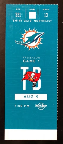 2018 Miami Dolphins Football Collectible Ticket Stub - Choose Any Home Game Cover
