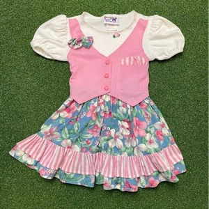 Vintage 90s Y2K Racing Ribbons Western Floral Flowy Dress Sz 5 - Picture 1 of 3