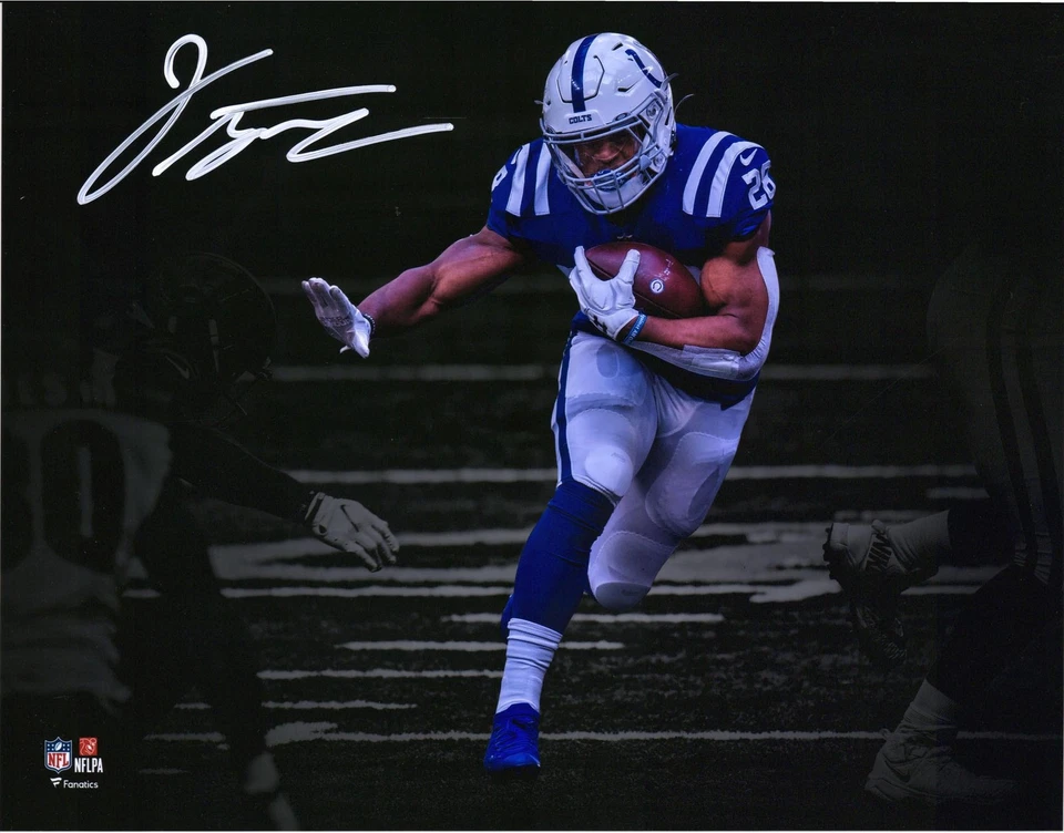 Jonathan Taylor Indianapolis Colts Signed 11" x 14" Stiff Arm Spotlight Photo - Image 1 of 1