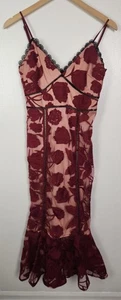 Lulus Women's Sz. S Alluring Dream Burgundy Floral Lace Midi Trumpet Dress - Picture 1 of 8