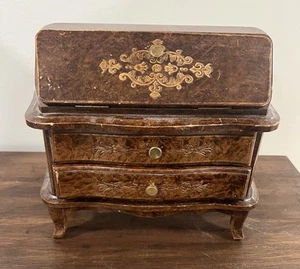 VTG Wood Jewelry Chest Box Velvet Lined Drawers Keepsakes, Secretary Desk READ - Picture 1 of 23