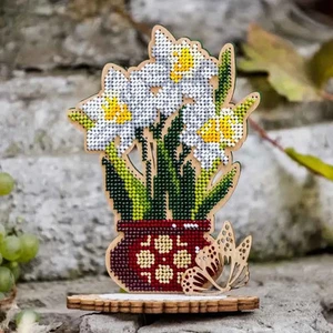 DIY Bead embroidery kit on wood Narcissus Flowers Craft gift - Bild 1 von 5
