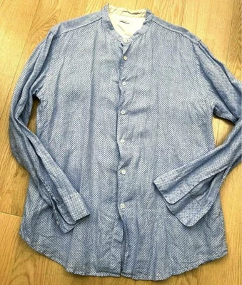 VISVIM Linen Cotton L/S Stand Collar Dot Shirt Blue Size 3 VM082517 - Image 1 of 4