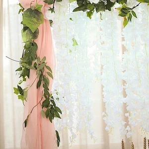 6 pcs 42" tall Silk Wisteria Flowers Hanging Vine Garland Tabletop Decorations - Picture 1 of 34