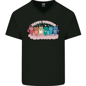 LGBT Happy Purride Funny Gay Cats Mens V-Neck Cotton T-Shirt - Bild 1 von 43