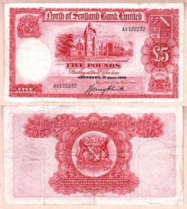 KEINE RESERVEAUKTION! 1940 £5 North of Scotland Bank Limited Issue Note - Bild 1 von 1
