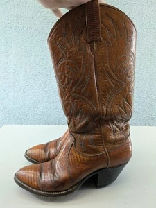 VTG DAN POST 4213 BROWN EXOTIC LEATHER LIZARD COWBOY WESTERN BOOTS SZ 5.5D - Picture 1 of 8