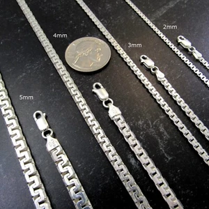 Solid 925 Sterling Silver Italian Greek Key Meander Box Puzzle Chain Necklace - Picture 1 of 15