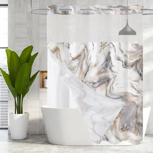No Hooks Needed Marble Shower Curtain Set with Snap-In Liner, Modern Abstract... - Picture 1 of 1