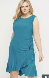 lane bryant women's dress size 28 sleeveless ruched side teal turquoise back zip - Picture 1 of 8