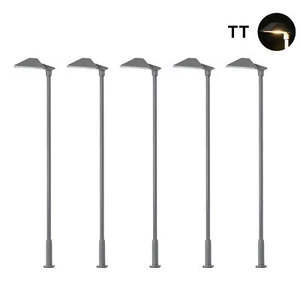 5pz Lampada Modello Ferrovia HO TT Scala 1:100 Metallo Luce Stradale Ombra LED Calda - Foto 1 di 6